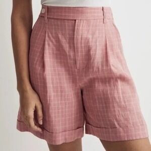 Madewell Pink & White‎ 100% Linen The Harlow Shorts Plaid Size 00 high waist